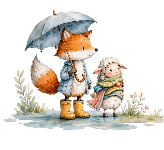 Fox and sheep characters